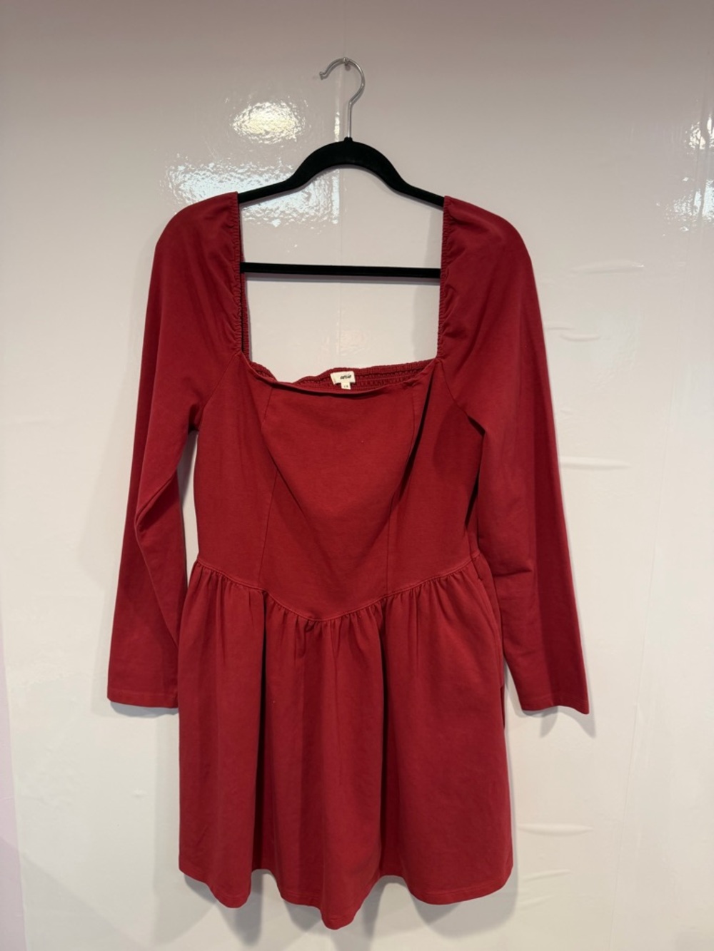 Aerie red long sleeve v-waist square neck mini dress